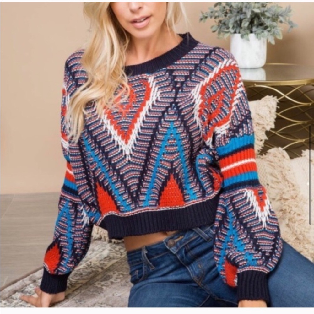 Tribal Geometric Print Sweater Top - Picture 5 of 8